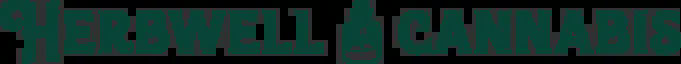 Herbwell & Cannabis logo with teal wordmark and a cannabis leaf icon between words.