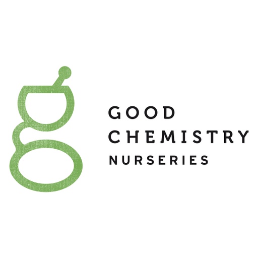 Logo for Good Chemistry Nurseries: a green abstract beaker/spiral shape forming a 'g' to the left of the brand name.