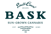 Logo for South Coast Mass. BASK—Sun-Grown Cannabis, established 2013, with a wave motif.
