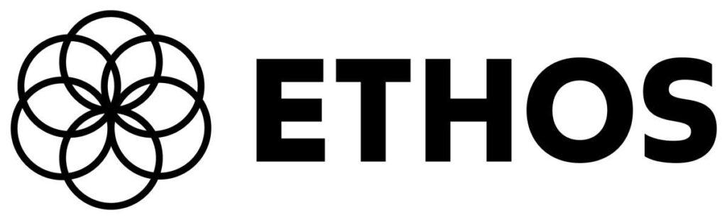 ETHOS logo: a left-aligned circular knot icon of interlocking rings beside bold ETHOS text.