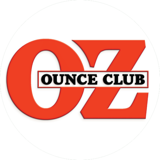 Logo for OZ Ounce Club with bold red letters 'OZ' and a black 'OUNCE CLUB' banner across the middle.