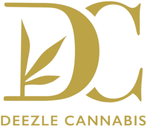 Gold logo with stylized D and C initials and a cannabis leaf motif, plus the text 'DEEZE CANNABIS' beneath (branding for a cannabis company).