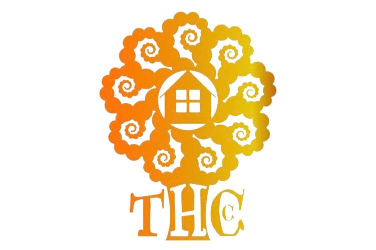 Logo featuring an orange-to-yellow spiral tree with a central house icon and the letters THC beneath.