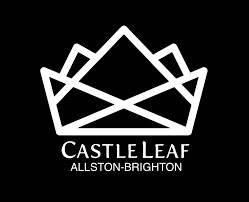 Castle Leaf logo: white crown emblem with 'CASTLE LEAF' and 'ALLSTON-BRIGHTON' on a black background.
