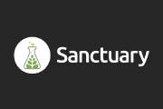 Sanctuary logo: circular white badge with a green geometric tree, next to the word Sanctuary on a dark background.