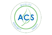ACS logo featuring blue 'ACS' letters in a circular emblem with green leaves and the words 'Quality', 'Integrity', and 'Safety' around the edge.
