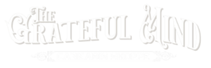 Brand logo: The Grateful Mind Cannabis Shoppe in ornate white typography on black background.