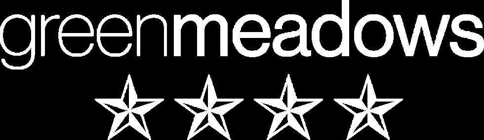 GreenMeadows logo: the word 'greenmeadows' in white lowercase letters above four white outlined stars on a black background