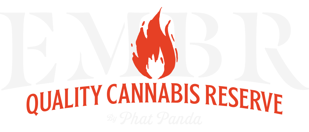 Ember Quality Cannabis Reserve by Phat Panda logo with white 'EMBER', red curved 'Quality Cannabis Reserve' and a red flame icon