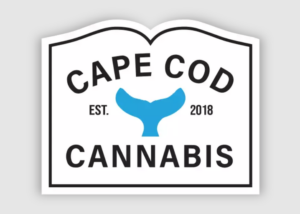 Cape Cod Cannabis logo: bold 'CAPE COD' at the top, a blue Y-shaped symbol in the center, 'EST. 2018' on either side, and 'CANNABIS' at the bottom inside a white shield-like frame.