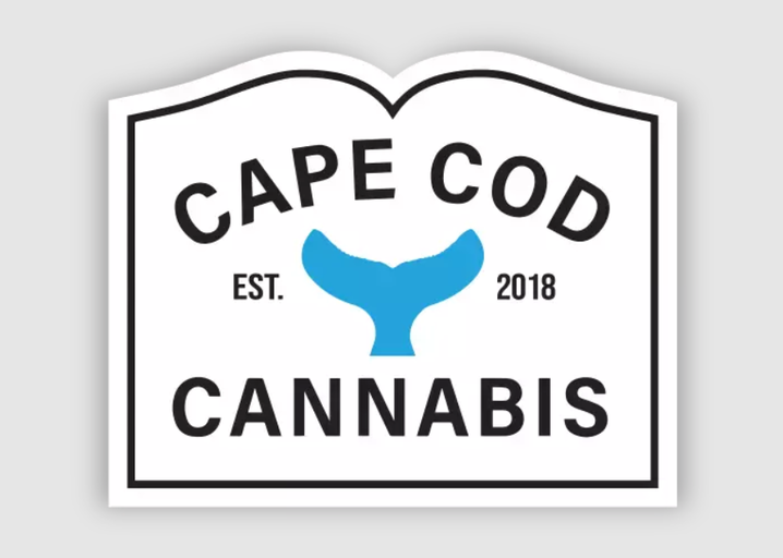 Cape Cod Cannabis logo: bold 'CAPE COD' at the top, a blue Y-shaped symbol in the center, 'EST. 2018' on either side, and 'CANNABIS' at the bottom inside a white shield-like frame.