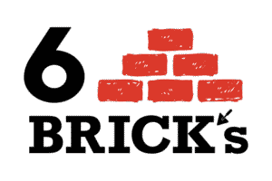 Red bricks arranged in a stepped pyramid on a black background, forming a simple construction motif.