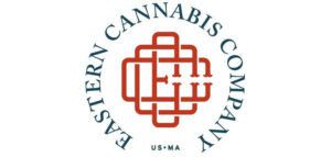 Circular logo with teal text 'EASTERN CANNABIS COMPANY' around the edge; red interwoven geometric emblem in the center; small 'US • MA' beneath.