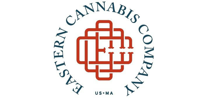Circular logo with teal text 'EASTERN CANNABIS COMPANY' around the edge; red interwoven geometric emblem in the center; small 'US • MA' beneath.