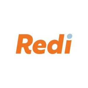 Redi logo in orange with a light blue dot over the 'i'