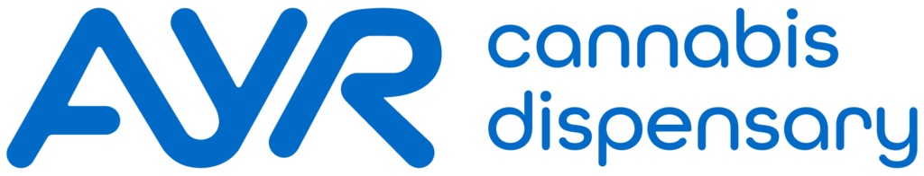 AVR cannabis dispensary logo with a stylized blue AVR mark and the words 'cannabis dispensary' to the right