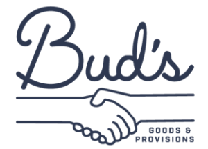 Budis logo with cursive text and a handshake, plus the words Books & Provisions.