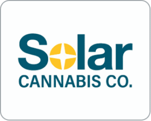 Solar Cannabis Co. brand logo with teal text and yellow sun emblem