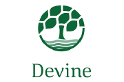 Devine logo: green circular emblem with a stylized tree and water, and the word 'Devine' in green.
