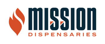Mission Dispensaries logo with a red flame emblem and bold navy wordmark.