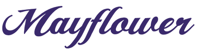 Mayflower logo in purple cursive script.