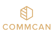 COMMCAN logo with a gold hexagonal emblem above the brand name in gold letters