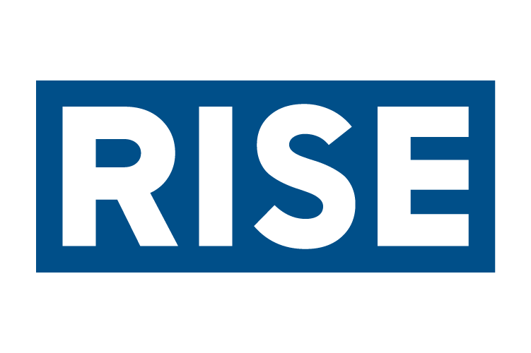 RISE logo: white text on a dark blue rectangle background.