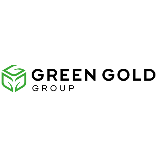 Brand logo with a green abstract mark on the left and black wordmark on the right on a white background.