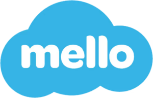 Brand logo: blue cloud shape with the word 'mello' in white lowercase letters