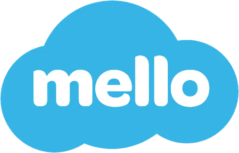 Brand logo: blue cloud shape with the word 'mello' in white lowercase letters