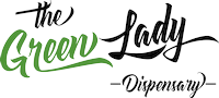 Brand logo for The Green Lady Dispensary, with 'The' and 'Lady' in black script and 'Green' in green script.