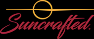 Suncrafted brand logo featuring pink cursive text and a gold circular ring with a horizontal line