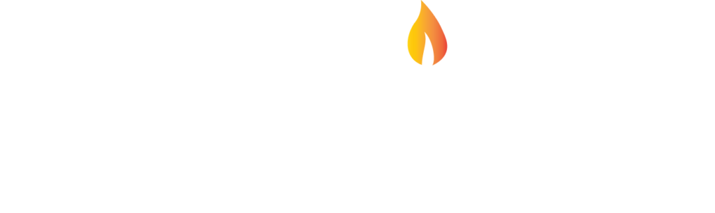 Gradient orange-to-yellow flame icon near the top center (logo-style symbol).
