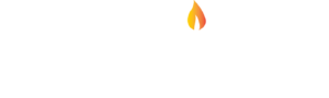 Gradient orange-to-yellow flame icon near the top center (logo-style symbol).