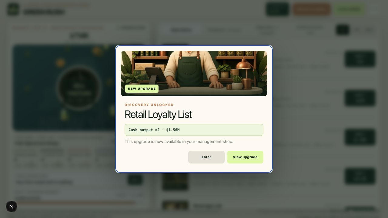 Green Rush Discovery unlocked modal for the Retail Loyalty List upgrade