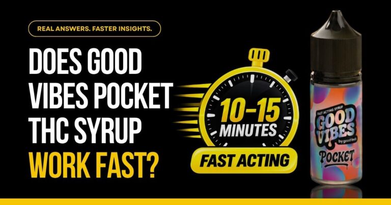 Good Vibes Pocket THC syrup with 10–15 minute onset for fast-acting THC use